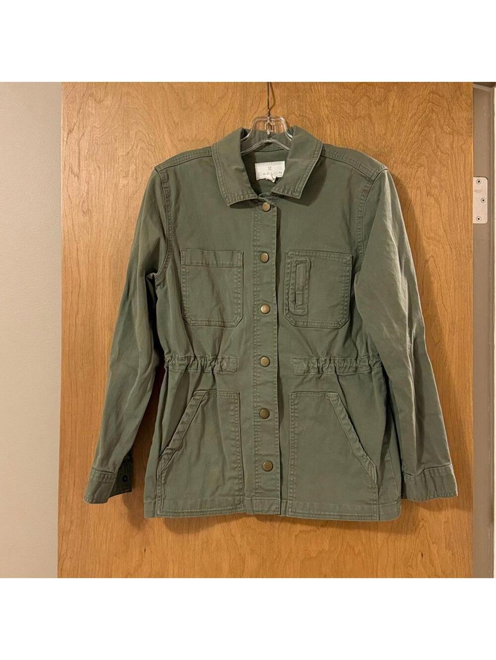 Caslon Olive Utility Jacket Women's S Nordstrom Multiple Pockets - Picture 5 of 9